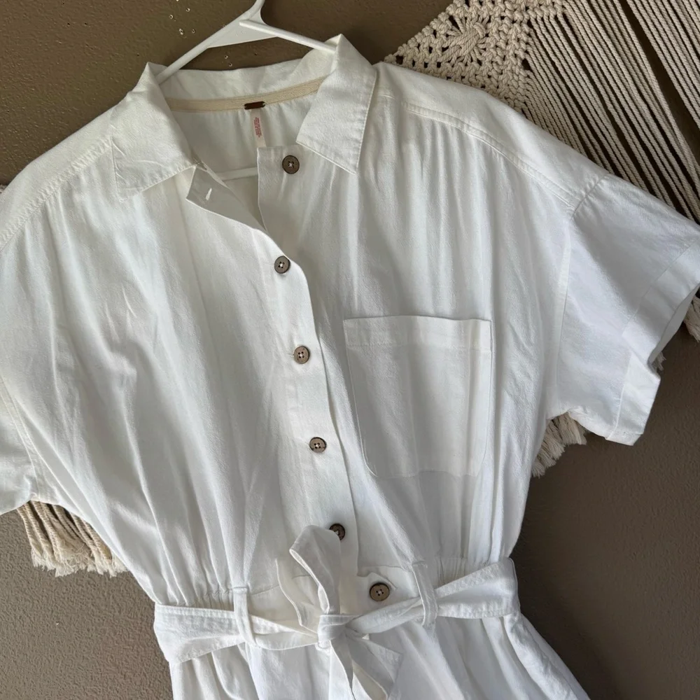 FREE‎ PEOPLE No Plans White Button Front Romper Playsuit EUC C - Picture 6 of 12